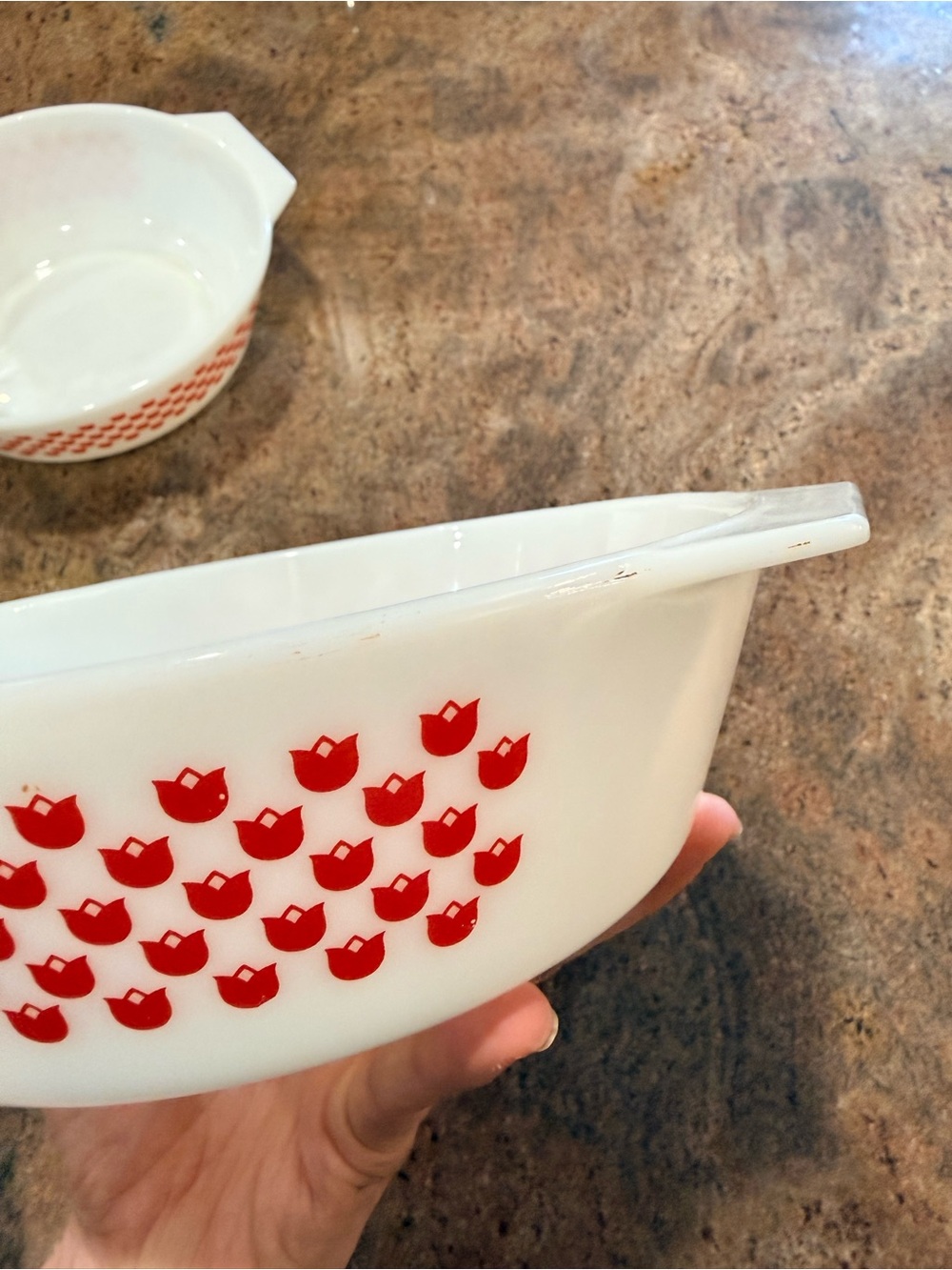 PYREX Vintage JAJ England Rare “Red Tulips” Casserole Dish Set 1970s - Picture 8 of 14